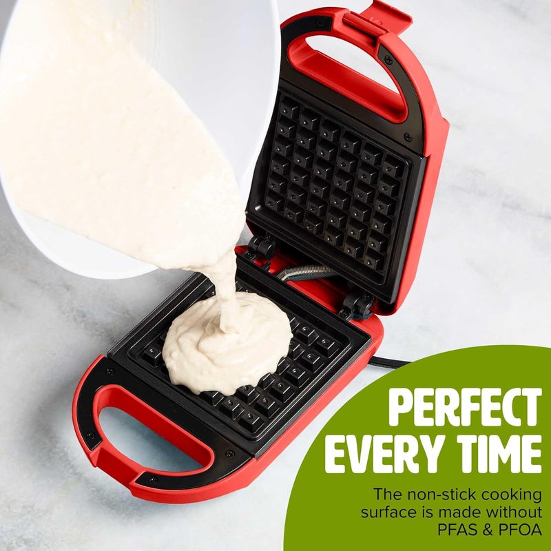 Tasty Mini Nonstick Waffle Maker, Perfect for Individual Waffles, Hash Browns, Brownies and more, Quick Results, Easy Clean Up, 600W, Red - Image 4